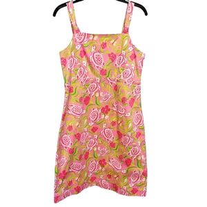 KEY WEST Sleeveless Summer Dress Colorful Turtle Floral Dragonfly Print Pink 6